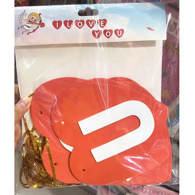 Бумажная гирлянда в форме красного сердца I Love You, праздничные украшения ко Дню Святого Валентина