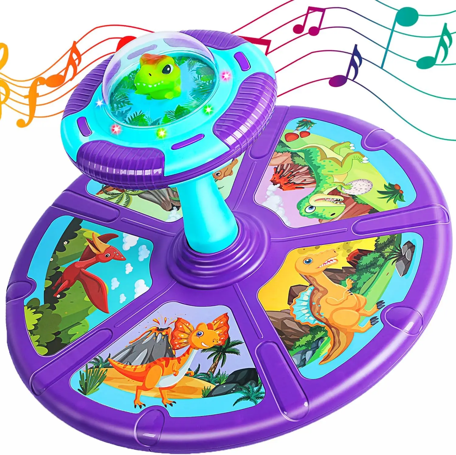 2024 Children Newest Dinosaur Space Spinning Stool Toy Non-stop Fun Sit And Spin Rotation with LED and Music 360 Spin
