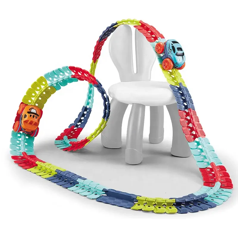 RC Car Track Set Electric Car Toy with Lights Educational Slot Toys Rainbow for Kids OEM Unisex Train Plastic Track 1.5V 100pcs