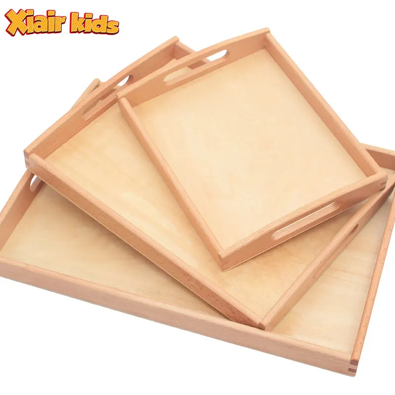 Xiair Wooden Montessori Tray Toy Science Teaching Aid Kindergarten Montessori Wooden Tray Early Education Montessori Medium Tray
