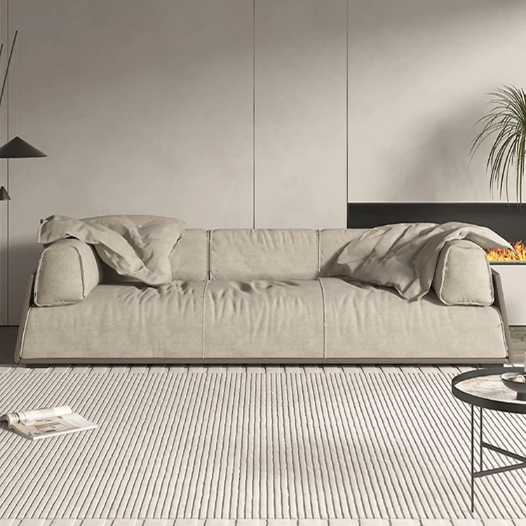 Italy designer Upholstery european leather sofas four seat foshan furniture living room modern low arm sofa