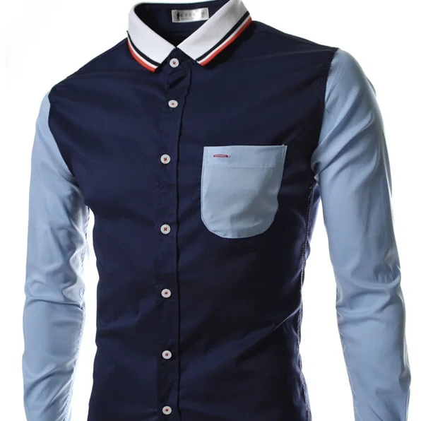 Patchwork Pocket Button Striped Men Long Sleeve Dress Shirt High Quality Male Business Formal Social Shirts Brand Men Clothing