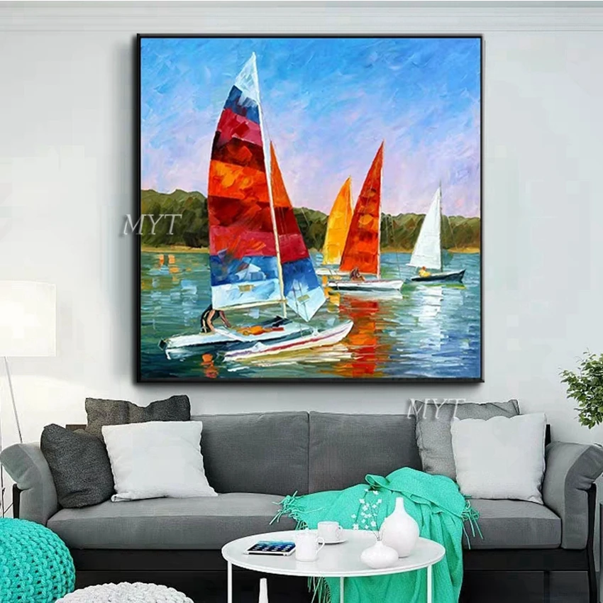 
Acrylic Textured Abstract Painting Modern Seascape Oil Painting Boat Canvas Wall Art 