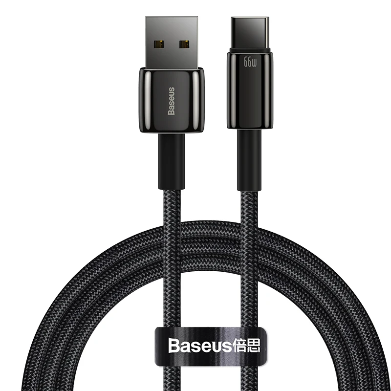  Вольфрамовый золотистый кабель Baseus для быстрой зарядки USB Type-C 66 Вт 1 м черный передачи