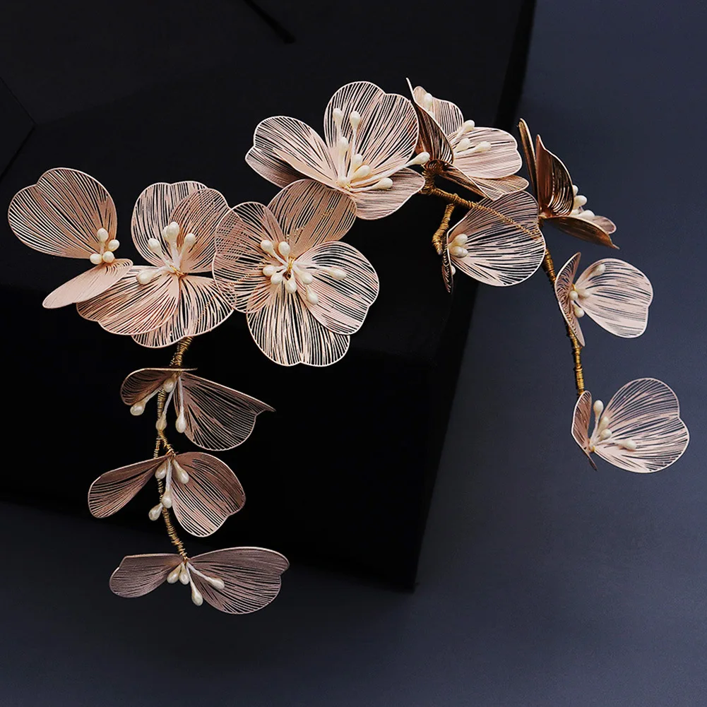 Fashion Gold Petal Hair Accessories Wreath Women Girls Headband Bride Bridesmaid Wedding Photography Photo Headdress