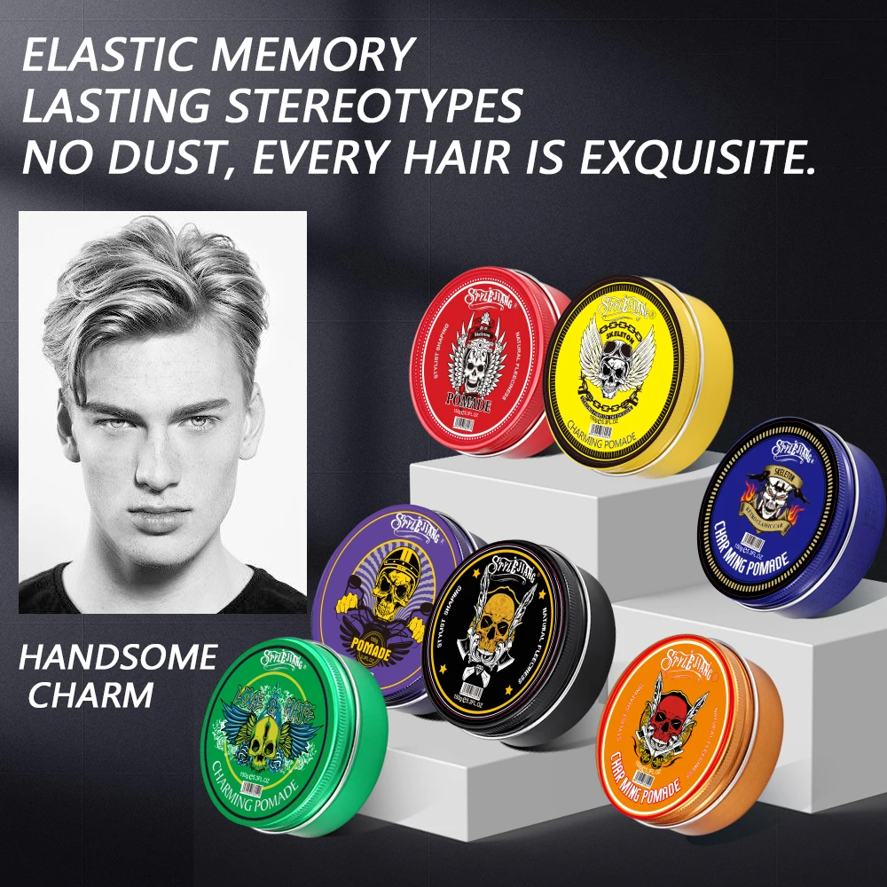 Colorful Skull Aluminum Box Hair Wax Gel Water Based and Strong Hold Edge Control OEM Hair Styling Wax Pomade