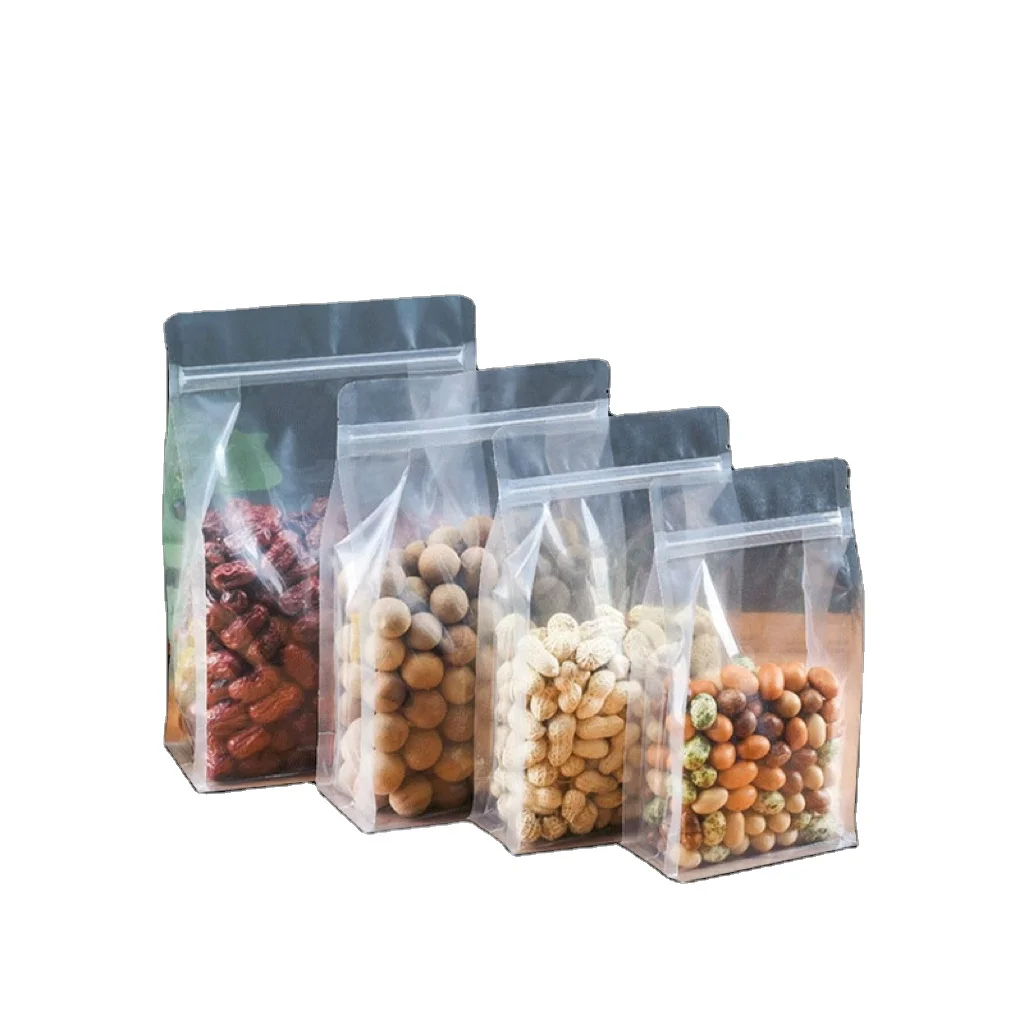 PE plastic Eight Side Seal Flat Bottom Transparent Clear Plastic Resealable Zip Lock Bags Food Packing Stand Up Pouches