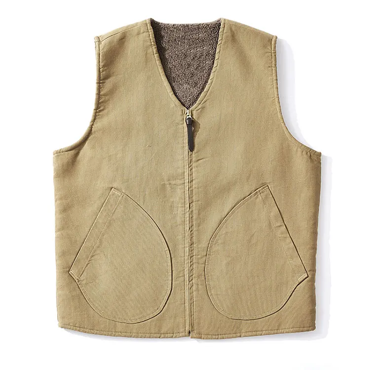 Winter custom logo lamb fleece vest warm zipper front pocket solid color waistcoat vest for men