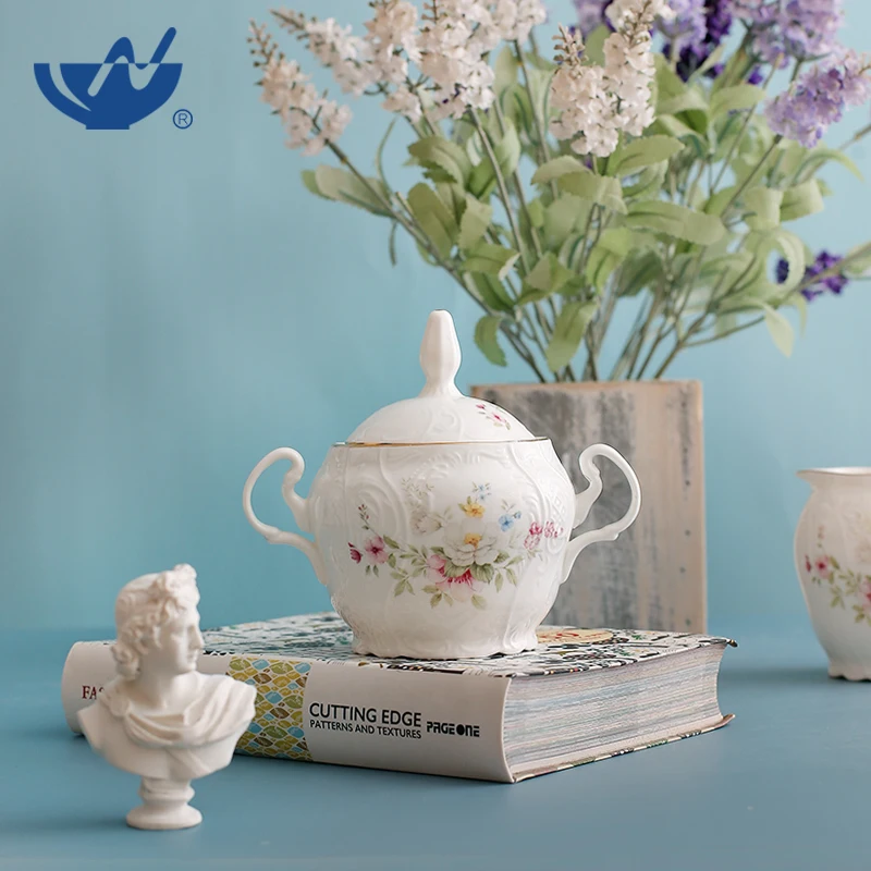 Wholesale Dinnerware Hotel New Bone Coffee Mate Creamer Embossed Sugar & Creamer Pots