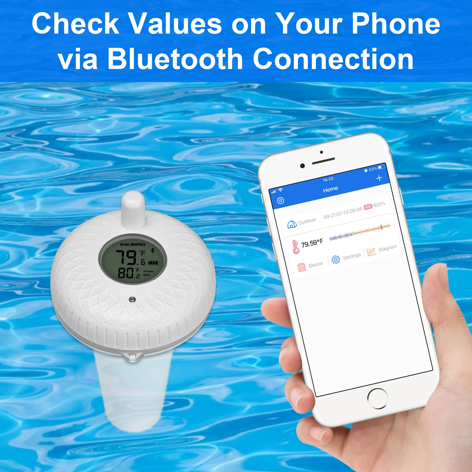 Inkbird IBS-P01B wireless swimming pool floating thermometer for spa, fish pond