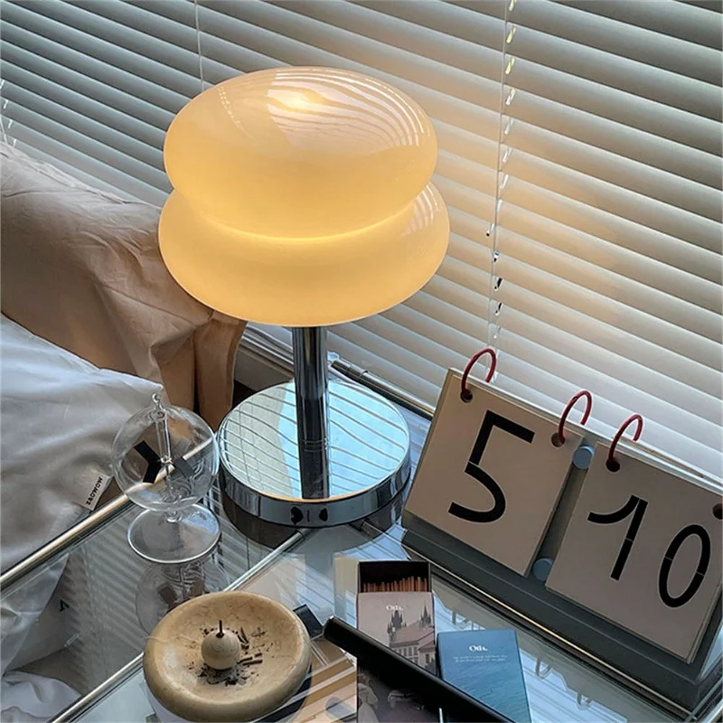 Creative Hamburger Lamp Bedroom Bedside Atmosphere Light Home Decoration Eggs Tart Table Lamp LED Glass Novelty AC Modern CN;GUA