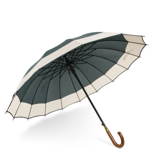Factory Supplier 16 Ribs Auto Open Stick Umbrella with Wood Handle