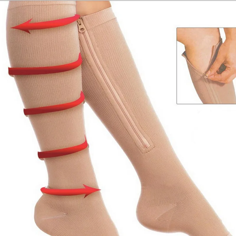 Sports Cycling Running Travel Zipper Knee High Compression Sock For Women And Men