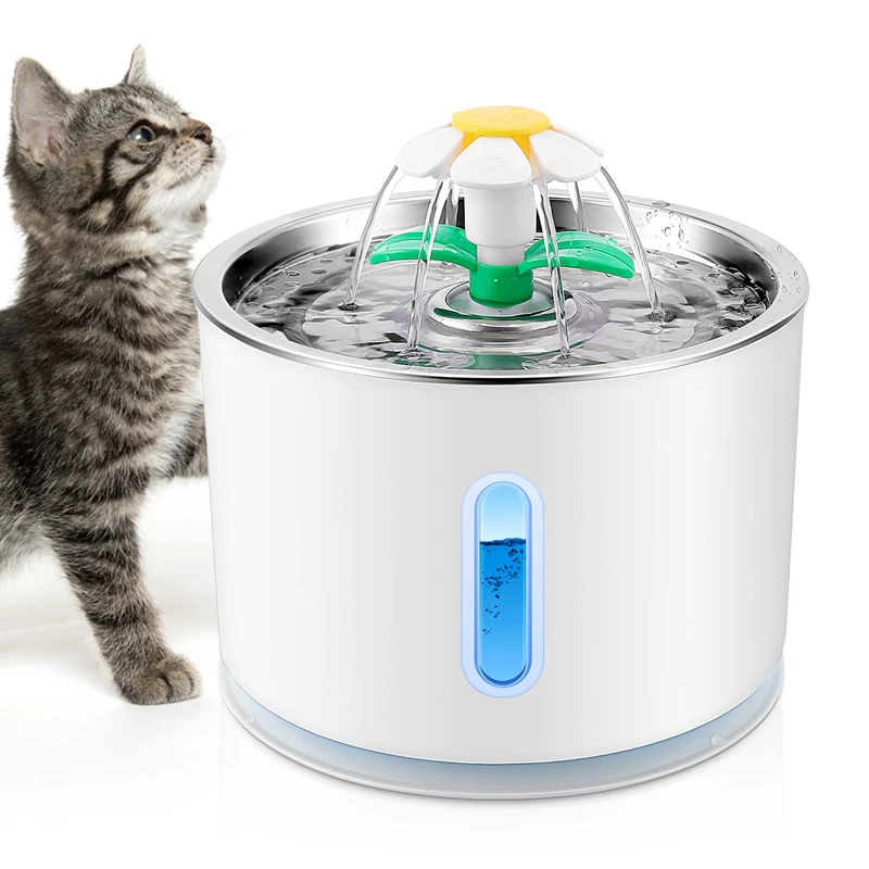 2.4L LED Stainless Steel Automatic Pet Water Fountain Dispenser Auto Smart Cat Dog Waterer
