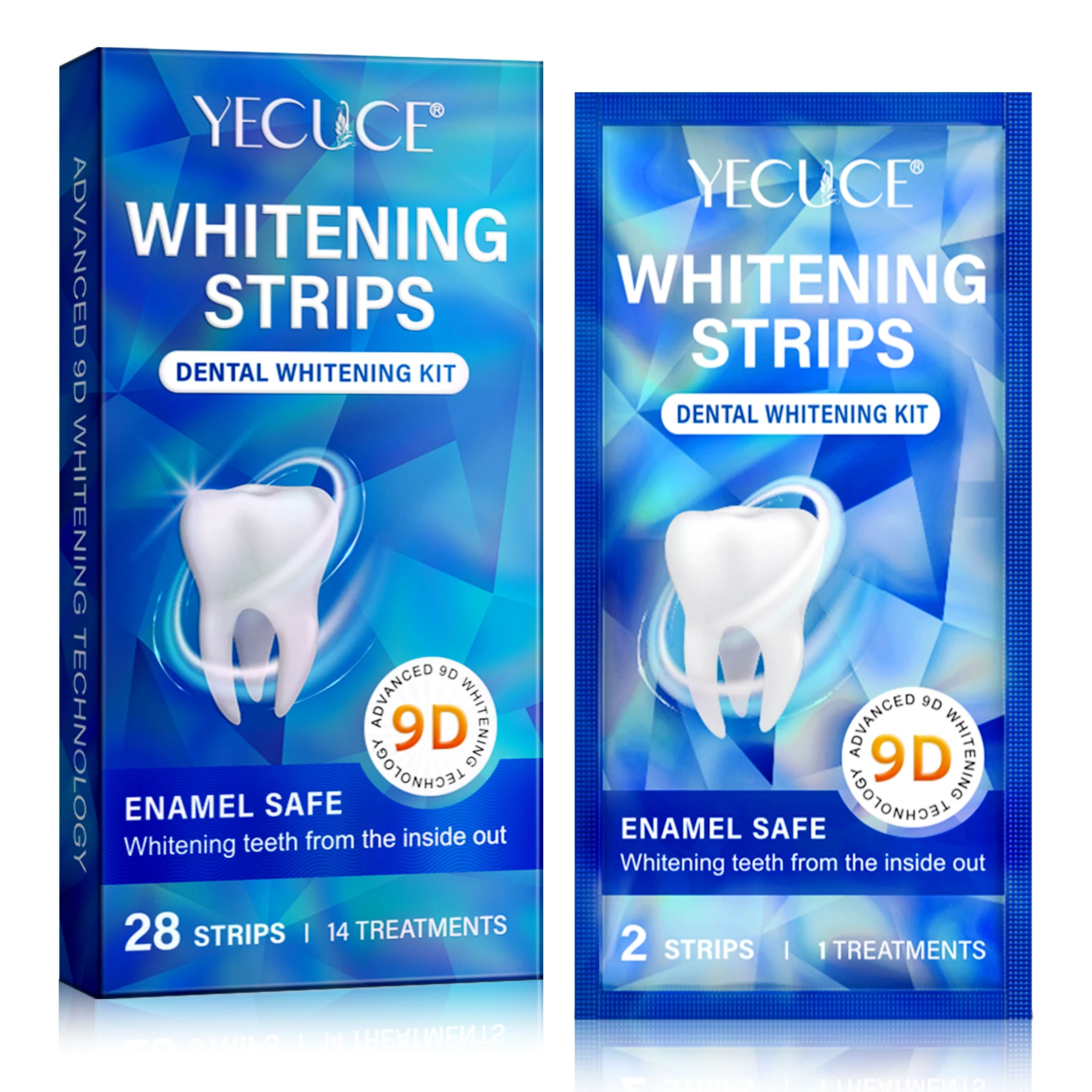 YECUCE Private Label 9D Whitening Technology Tooth Bright Dental Teeth Whitening Strips White Strips Teeth Whitening