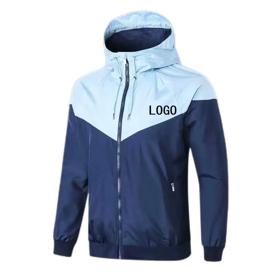 Running Sports Football Windproof Waterproof Hooded Full up Zip Hoodies Training Windbreaker Jacket Appearance Clothing