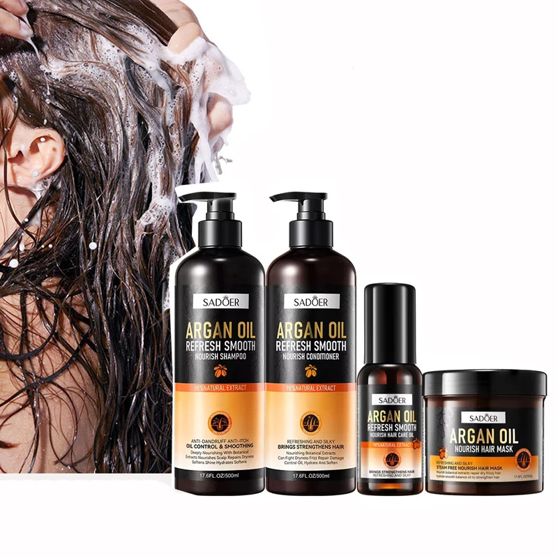 OEM SADOER Hair Essential Oil Natural Anti Dandruff Morocco Argan Shampoo Conditioner Organic Care Set