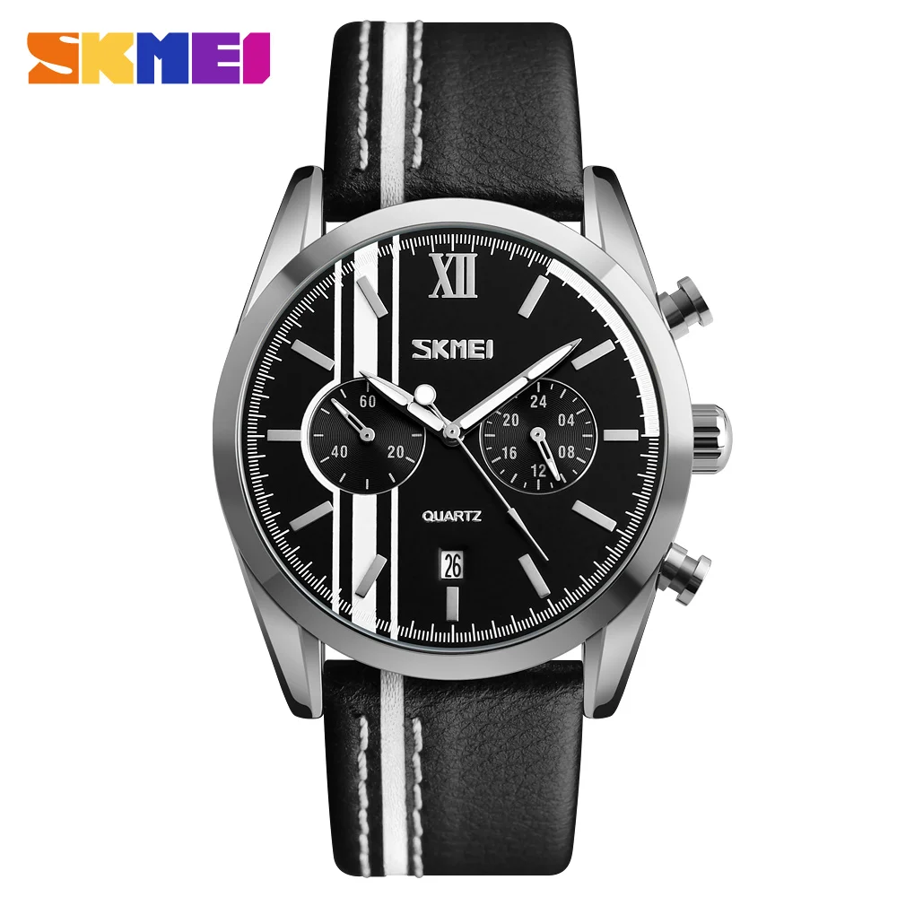Лидер продаж, наручные часы SKMEI 9148, водонепроницаемые деловые кварцевые часы с ремешком из натуральной кожи для мужчин, 3 АТМ