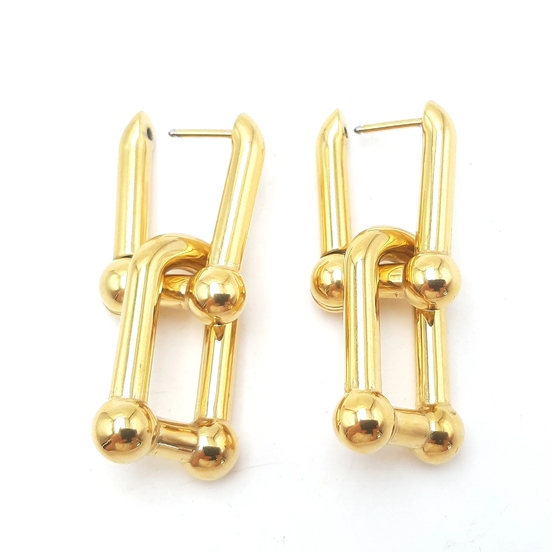 18K gold plated trendy U link hardware buckle drop link hoop earrings