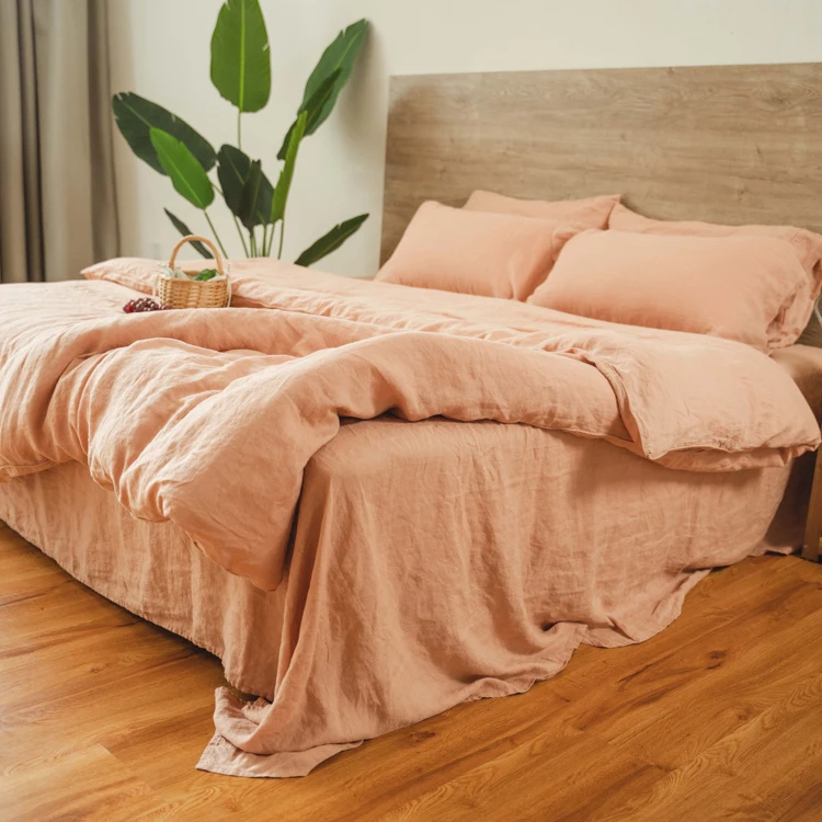 Wholesales 100% pure French Flax linen modern bedding set Stone washed fitted flat sheet bed linen