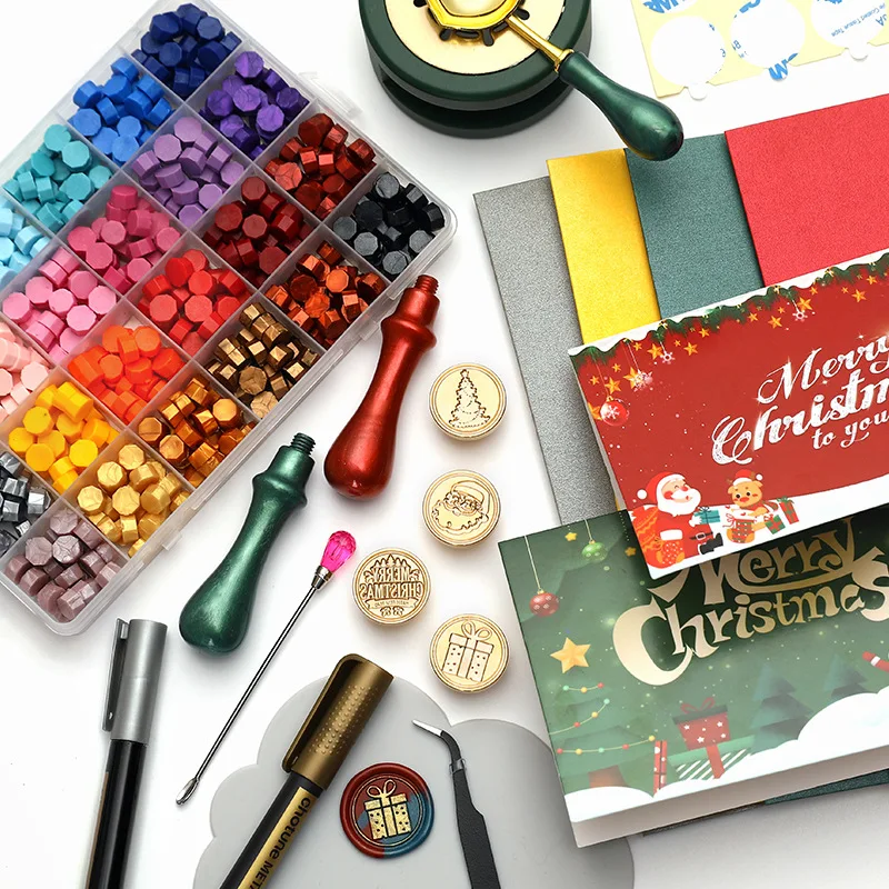 Christmas Wax Seal Stamps Snowman Christmas Collection Copper Head Sealing Wax Envelope Hand Ledger Gift Wax Seal Stamp Kit