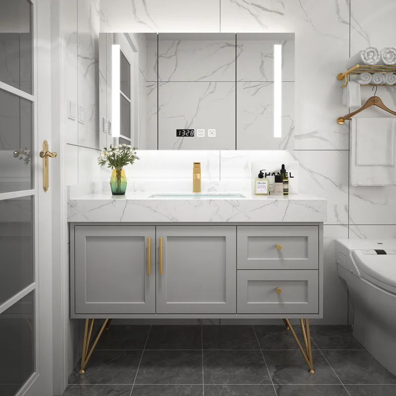 Factory Customized Washroom Wall Hung Mounted Single Sink Bathroom Floating Vanity Cabinets Set Modern Minimalist Style