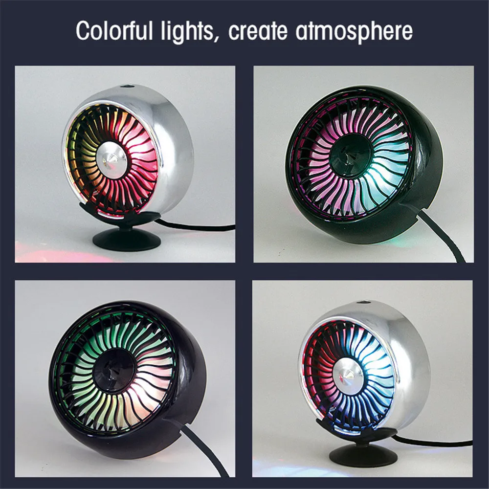Powerful 3 Gears Car Usb Fan 360 Degree Rotatable Led Lights Usb Power Car Auto Cooling Air Fan for Car Air Vent