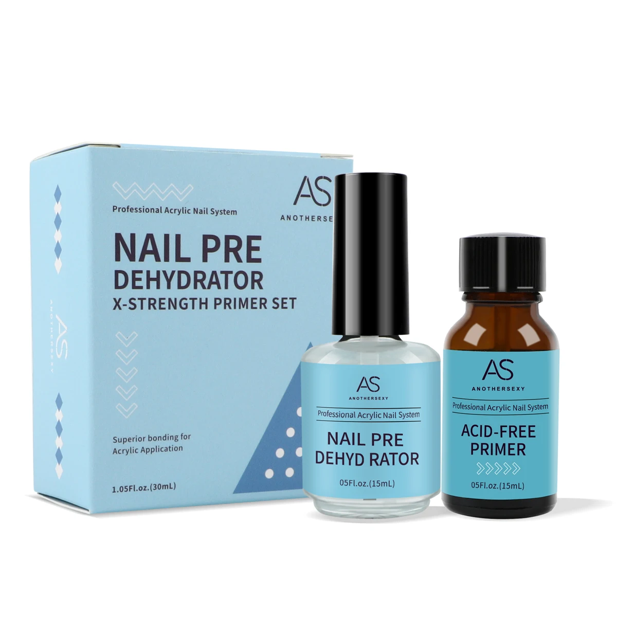 AS 15ml Nail Prep Dehydrator Acid Free Primer set Adhesive Desiccant Acrylic Nails Nail Pre Dehydrator Primer Set