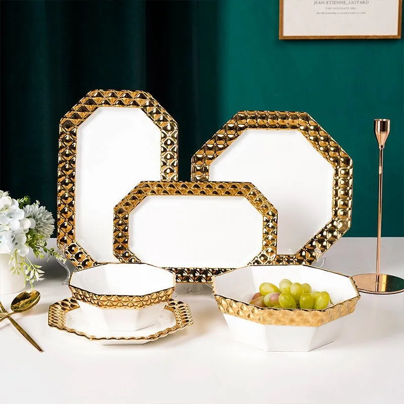 Wholesale 2022 New Products Luxury Porcelain Tableware Dinnerware With Gold Rim