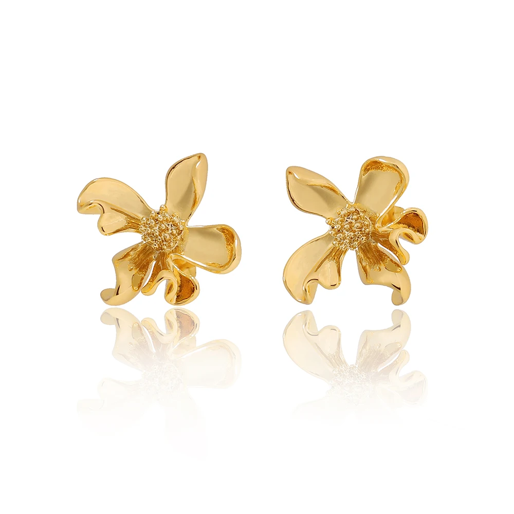 Wholesale Korean fashion womens flower stud earrings minimal 18k gold fine jewelry stainless steel stud earrings
