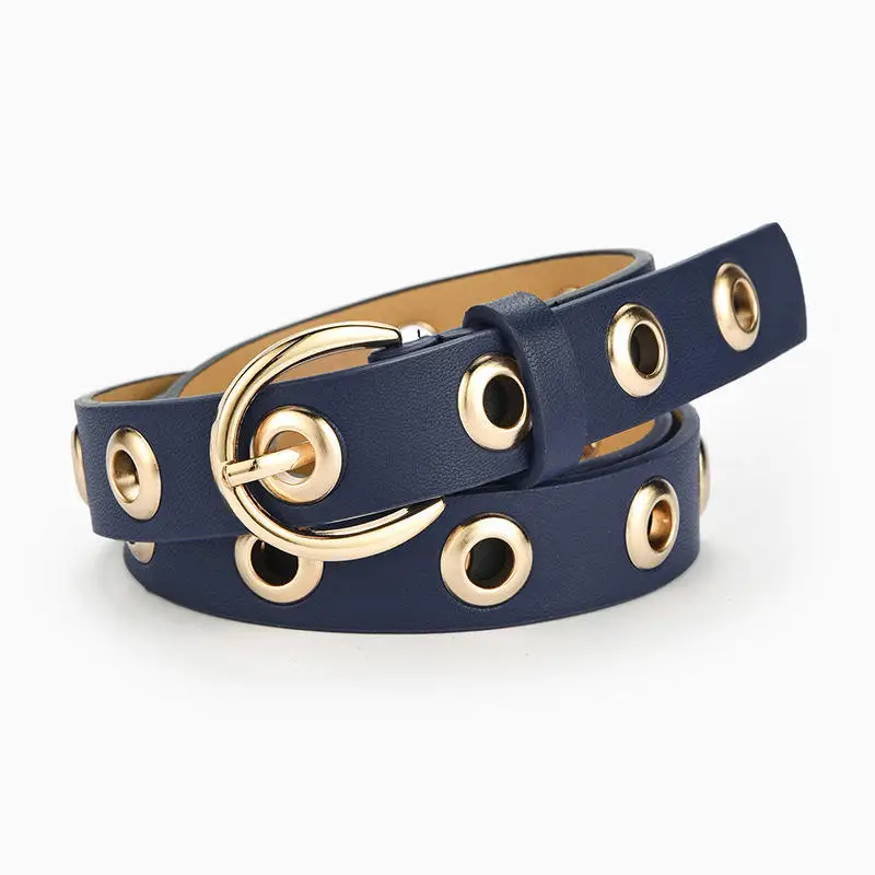 Women Casual Punk Red White Camel Brown Alloy Eyelets Pu Leather Belt For Women Female