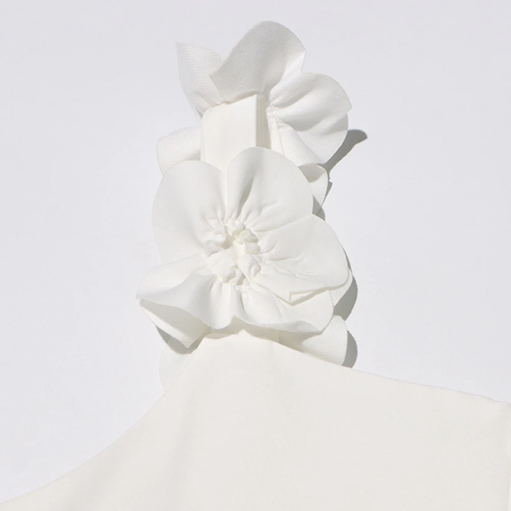 TWOTWINSTYLE Elegant Temperament Three-Dimensional Flower Design High-Grade Sexy Solid Color Halter A-Line Dress