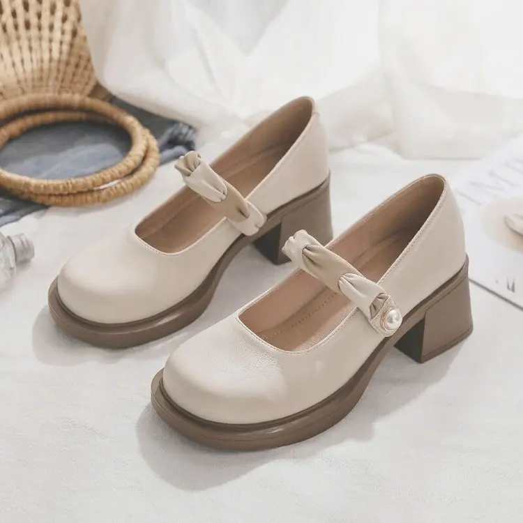 High quality real soft leather 2023 spring and autumn new all-in-one sleeve thick bottom casual small high heels women