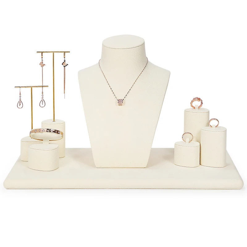 Jinsky beige color jewelry display set special shape ring stand earring holder with T bar jewellery window display racks
