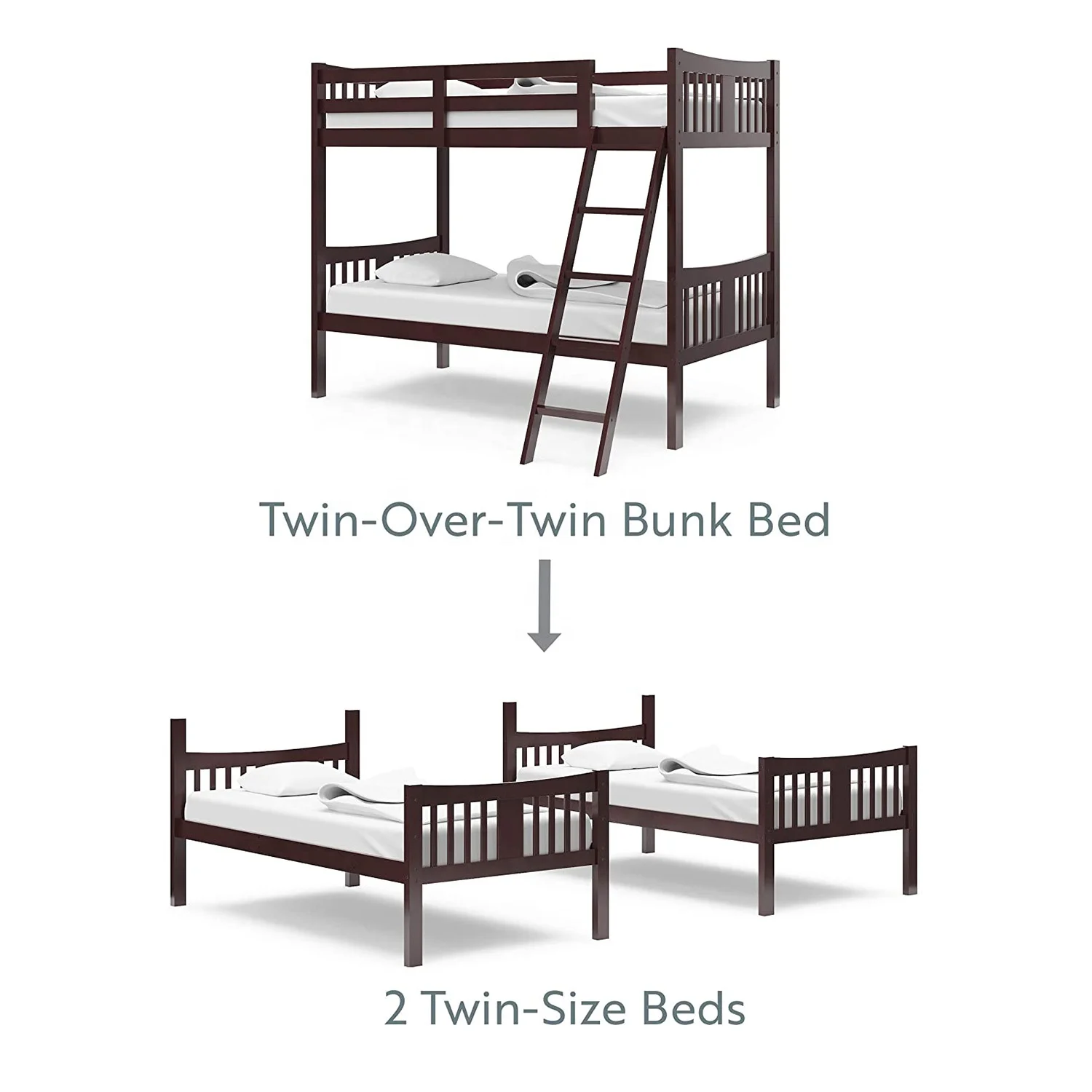 EN747 compact modern pine wood bedroom kid children adult double bunk bed twin bunk bed