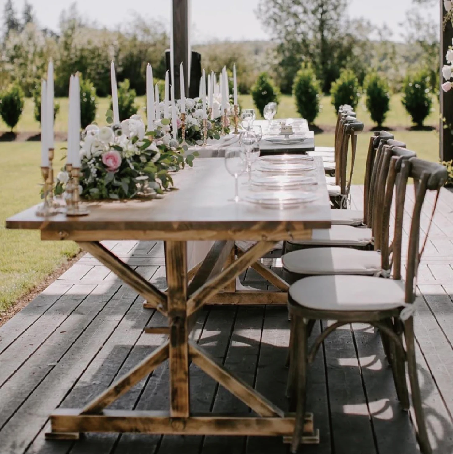 Rustic Folding Pine Wood Restaurant Party Tables and Chairs Farm Wedding Table for Events