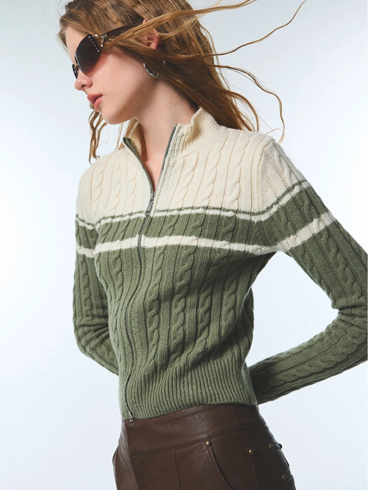 VSCOO 2023 fall long sleeve cardigan coat high quality cable knit sweater light weight women bodycon knitwear