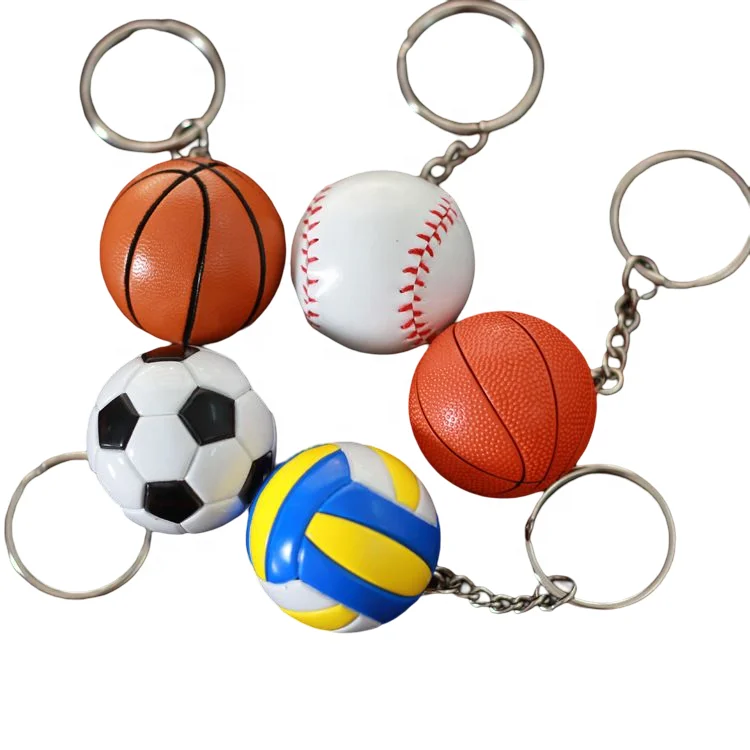 Promotion With Custom Logo PVC Keychain Customized Shaped 3D Various Type Ball Shaped Rubber Keychain Mini Ball Sport Keyring