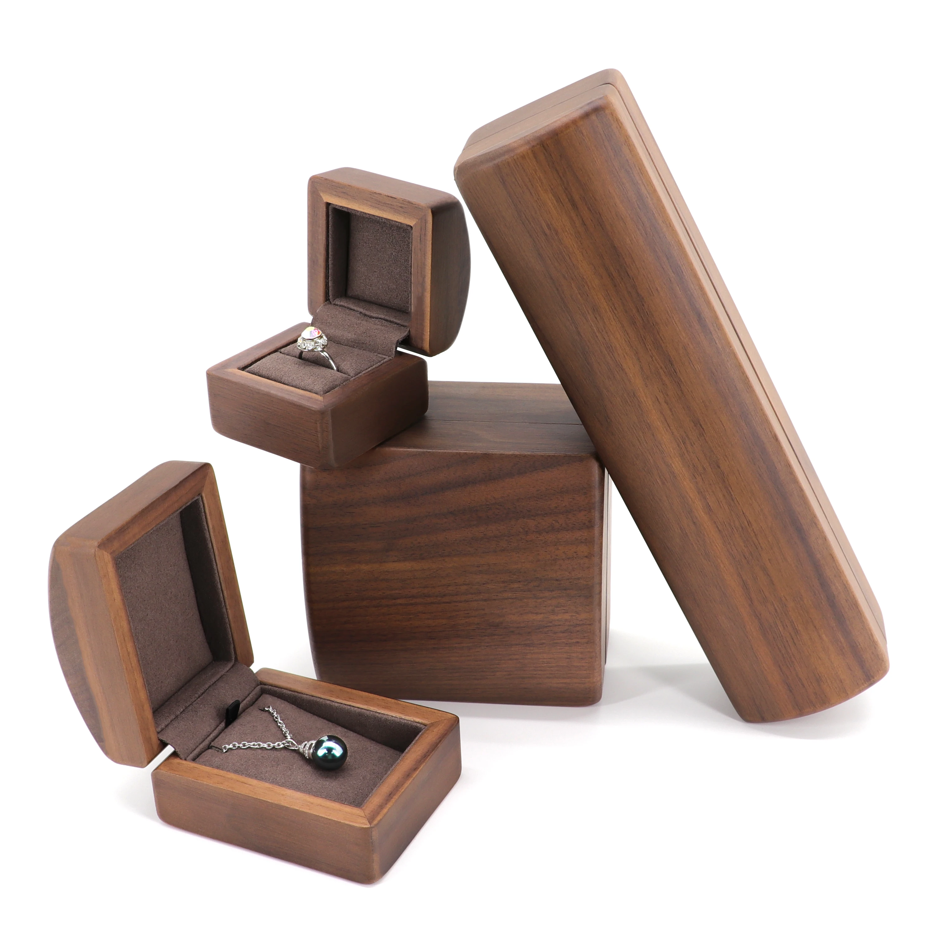 
Custom logo design wooden ring pendant chain box multi size jewelry organizer storage box 