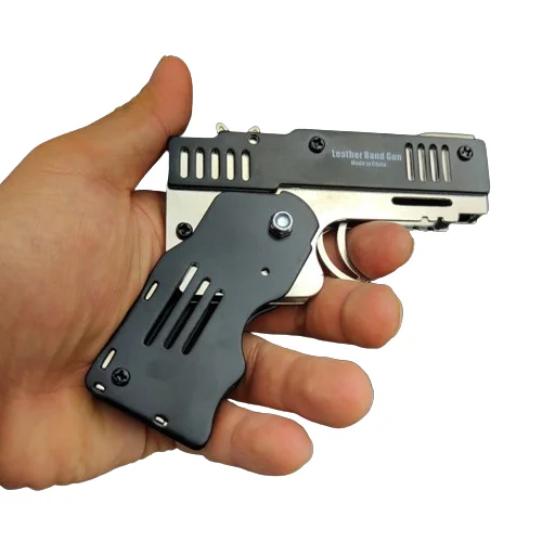 Mini Folding Can Hold The 11 Bursts Rubber Band Gun Keychain Made All Metal Guns Shooting Toy Gifts Boys Outdoor Tools