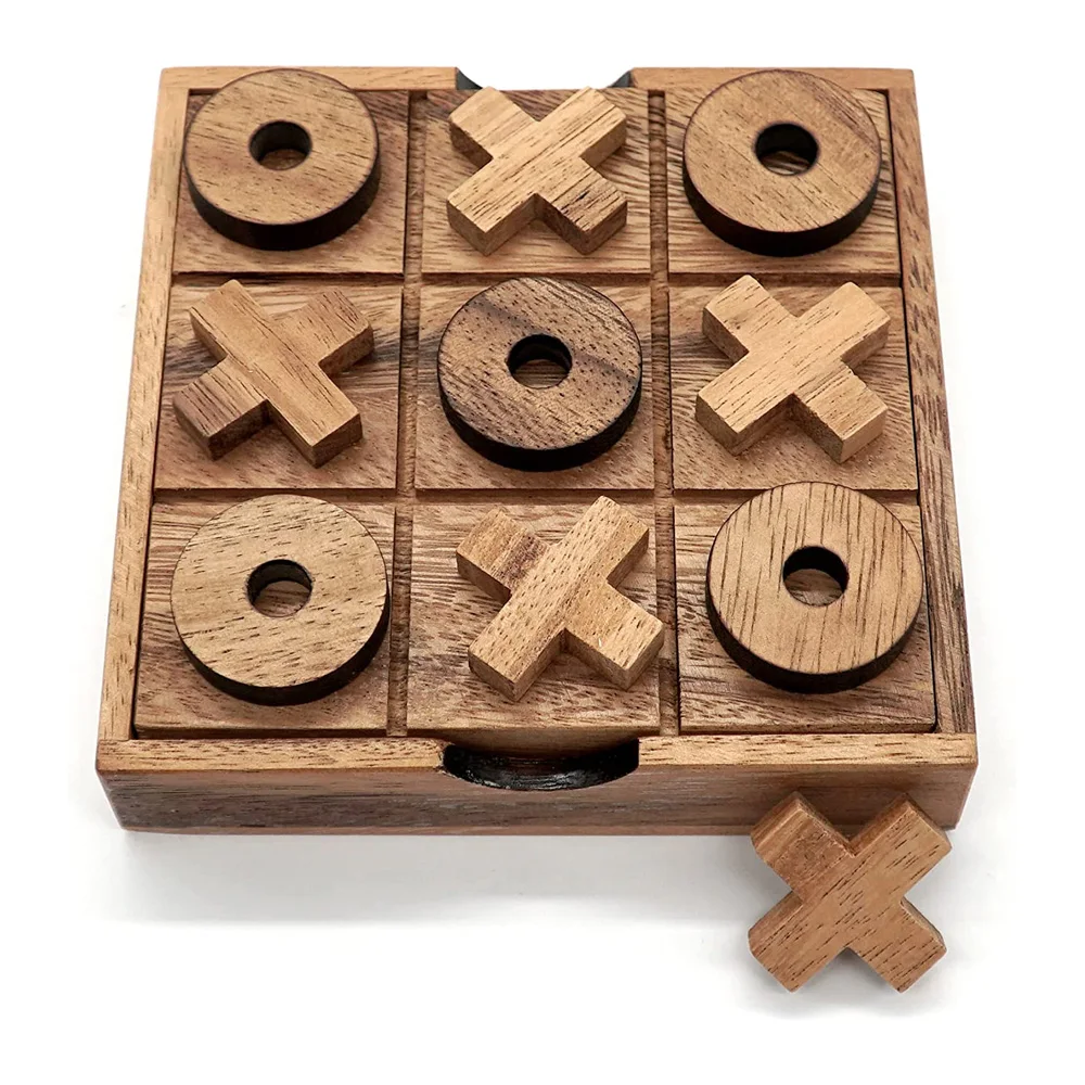 Family XOXO Decorative Pieces Tic Tac Toe Wooden Board Game Table Toy