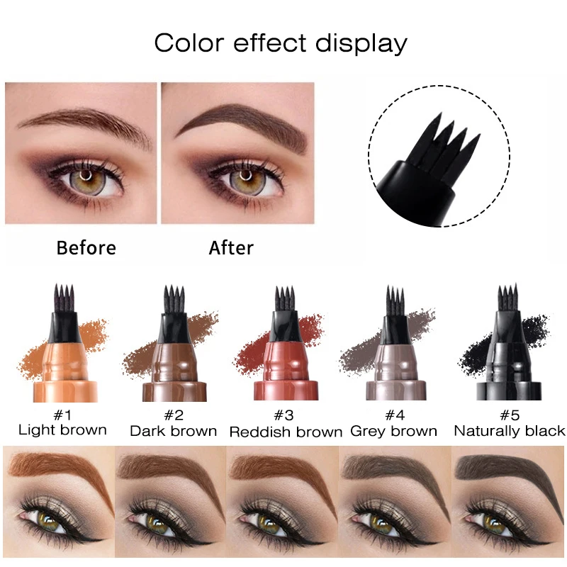 colorful draw line eyebrow pencil, ultra-fine, waterproof, long-lasting, non-removing make-up four-pronged eyebrow pencil