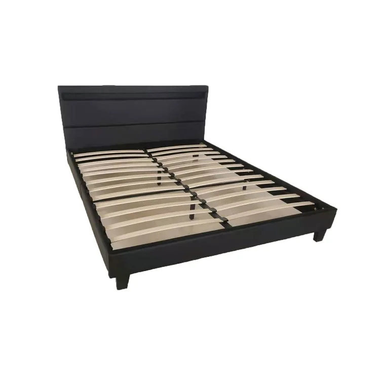 Modern Upholstered Luxury  Wooden Light Grey Fabric Bed Frames