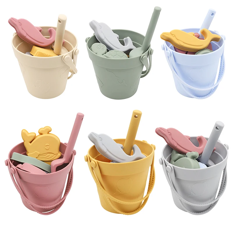 2024 Friendly Green Modern Accessories Shovel Bucket Sandbox Soft Silicone Sand Beach Toys Set for Baby Kids Travel Toddlers