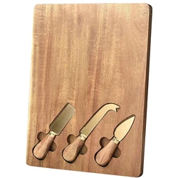 Wood Cheese Boards Set Knife Natural Acacia Serving Platter Cheese Acacia Cutting Board Set with Knives