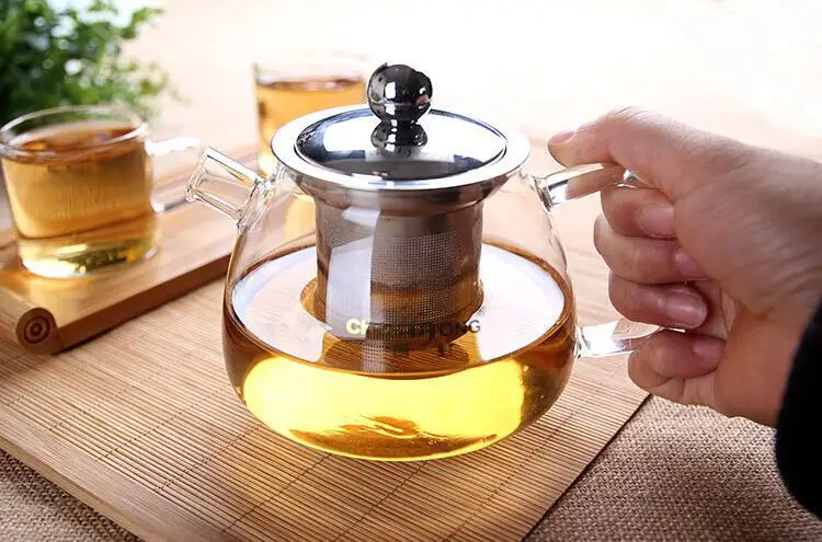 800ml/27oz Food Grade High Borosilicate Glass Tea kettle With stainless steel Strainer