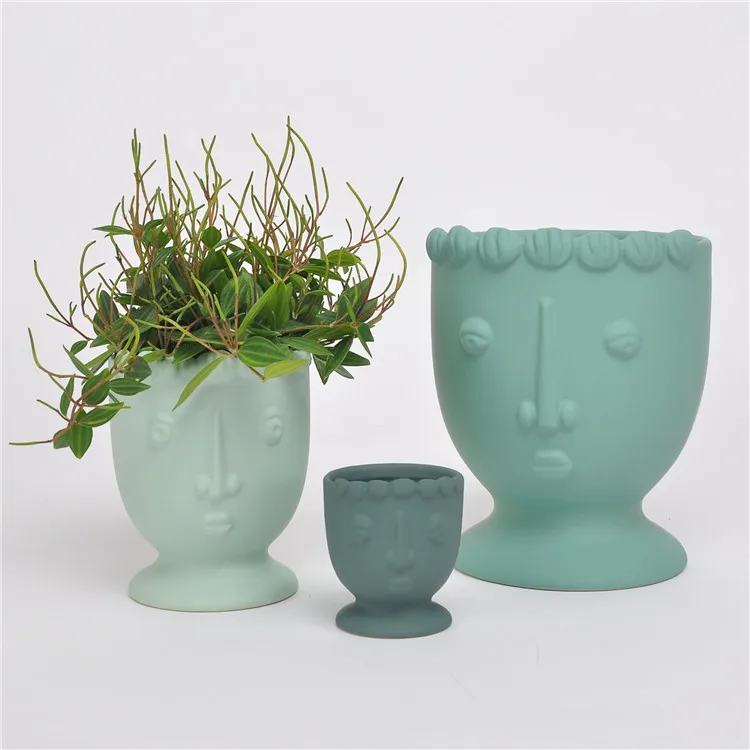 Matte glazed abstract design ceramic funky head planters pot  /  face flower pot for herb
