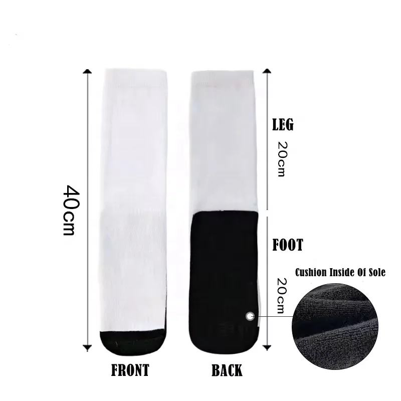 Custom Printed White Polyester Blank Socks For Printing Coolmax Sublimation Blank Socks