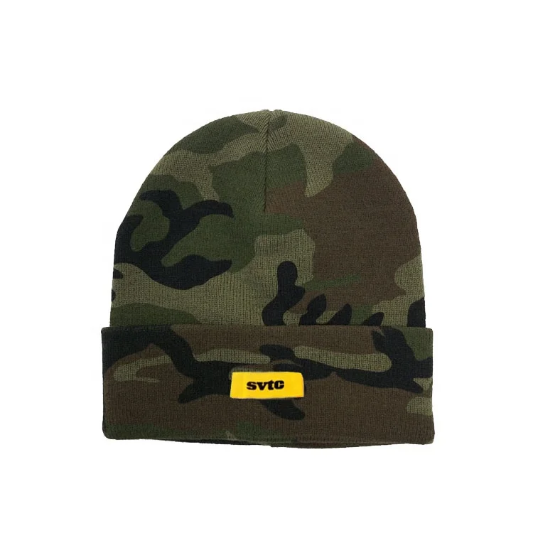 
Acrylic Blend Slouchy Cuff Woven Label Ski Cap, Skull Knitted camo beanie Hat, Custom Beanie military 