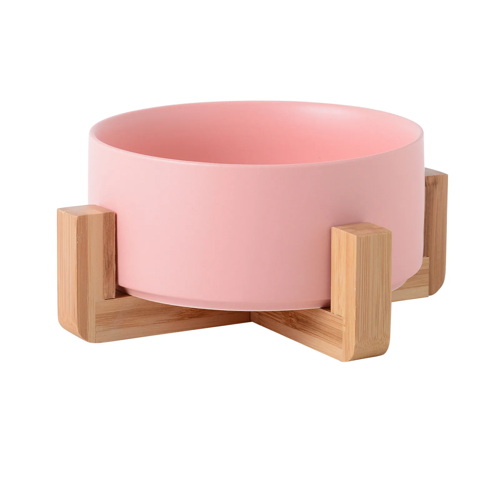 OEM Designer Elevated Porcelain Pet Cat Dog Food Bowl Raised Ceramic Pet Cat Dog Bowl With Stand Wooden Frame